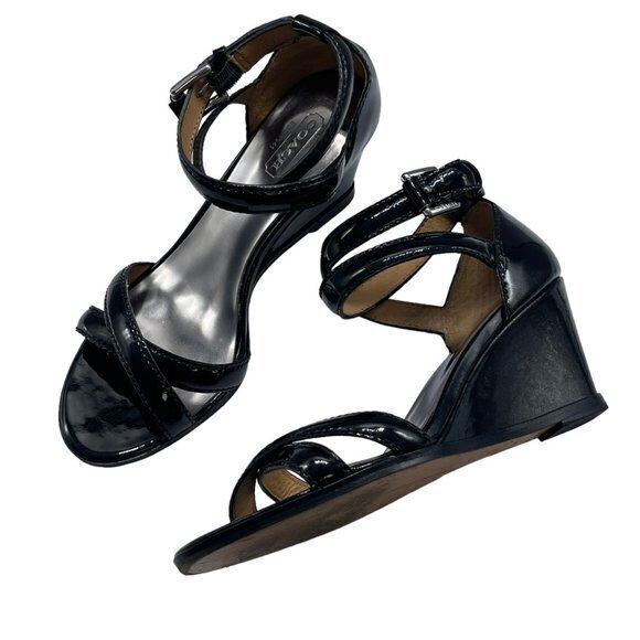 Coach Coretta Patent Leather Strappy Wedge Heels in Black Size 7B - Picture 1 of 12